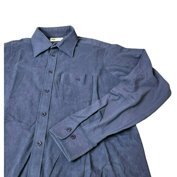 VTG Charlie Brown Shirtmakers SuperSuede Blue Button Up Shirt Size L 16-16 1/2 - Picture 4 of 13